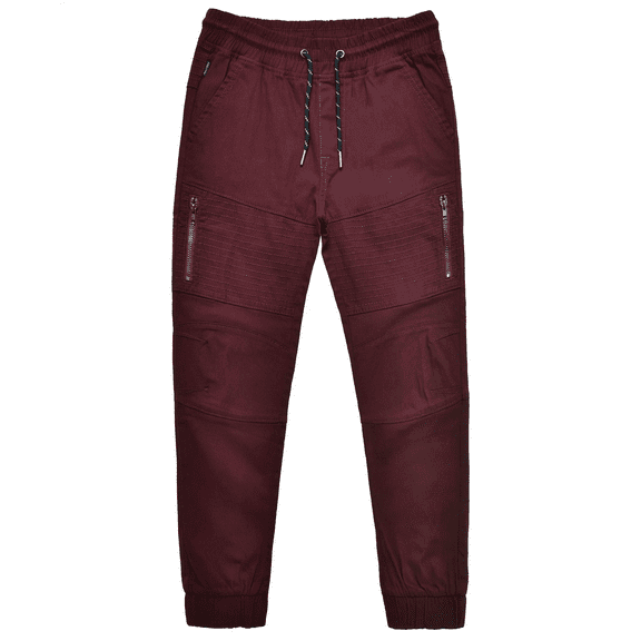 Ring of Fire Big Boys BURGUNDY Stretch Twill Moto Zip Pocket Joggers L