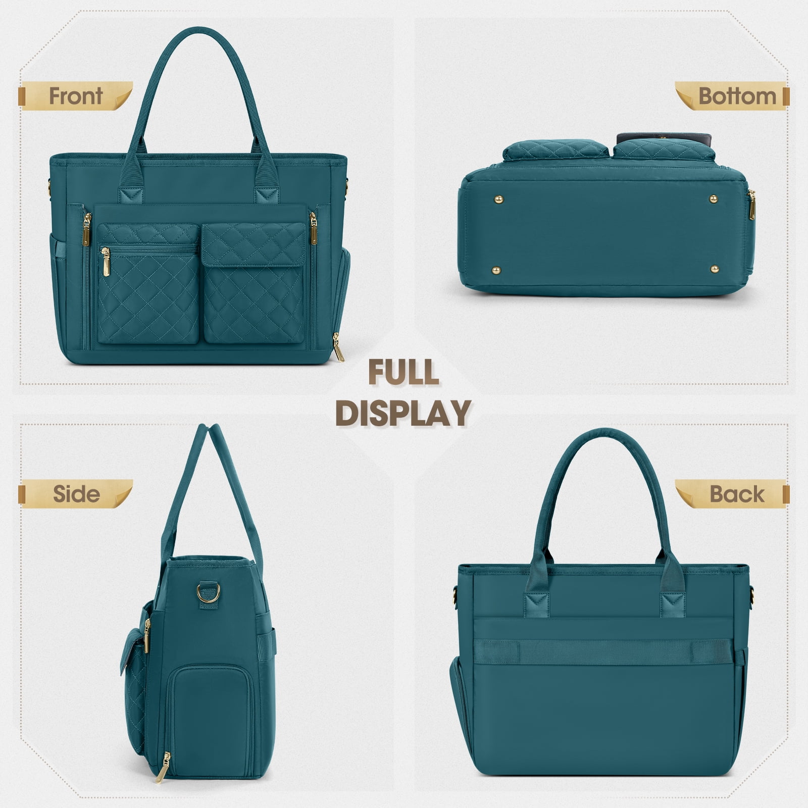 RAINSMORE Teacher Tote Bag with Insulated Lunch Compartment Lightweight 15.6 inch Laptop Bag for Women Work Bags Nurse Tote Bags,Green