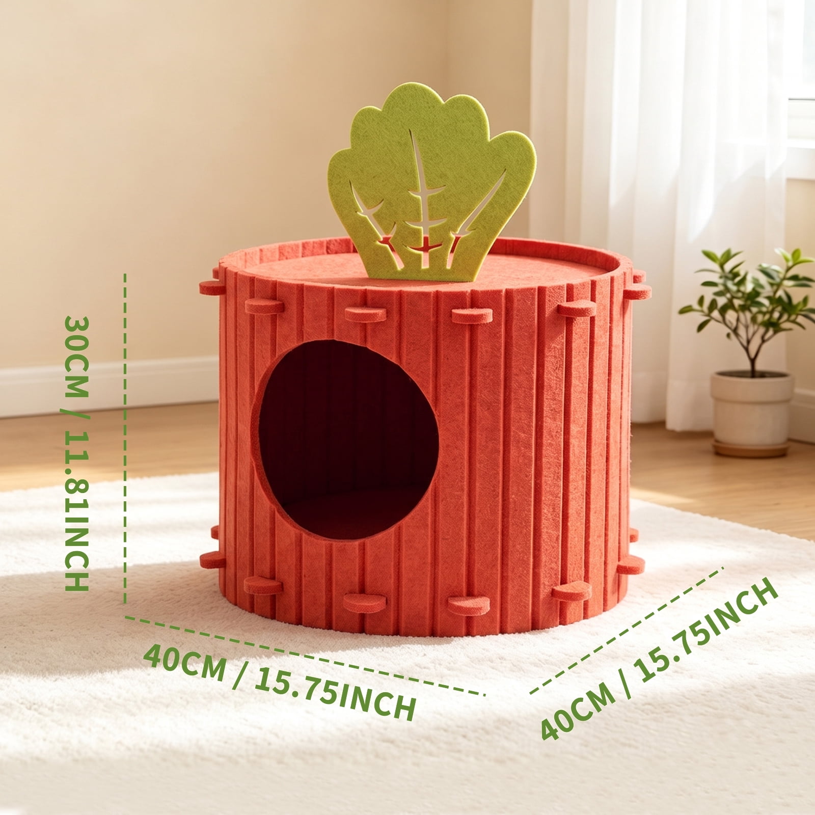 Carrot Theme Felt Rabbit Hideout Bed, Soft Small Animal Hideaway Hut, Cozy Bunny Hiding House for Guinea Pig Ferret Chinchilla Hedgehog, 15.75"L x 15.75"W x 11.81"H