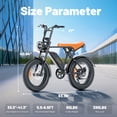 thumbnail image 5 of C INVERTER 20" x 4" Fat Tire Electric Bike for Adults, Peak 1100W Motor Retro Ebike Mountain Bike, 48V 14.5 Ah Removable Battery, Max Speed 28 Mph Electric Bicycle Snow Bike, 5 of 12