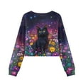 thumbnail image 5 of COEQINE Cute Crop Sweatshirt for Girls, Long Sleeve Crewneck Pullover Outfit Lightweight Sweatshirt Tops, Fall Winter Kids Fashion Age 11-12, Black Cat Flower Galaxy, 5 of 7