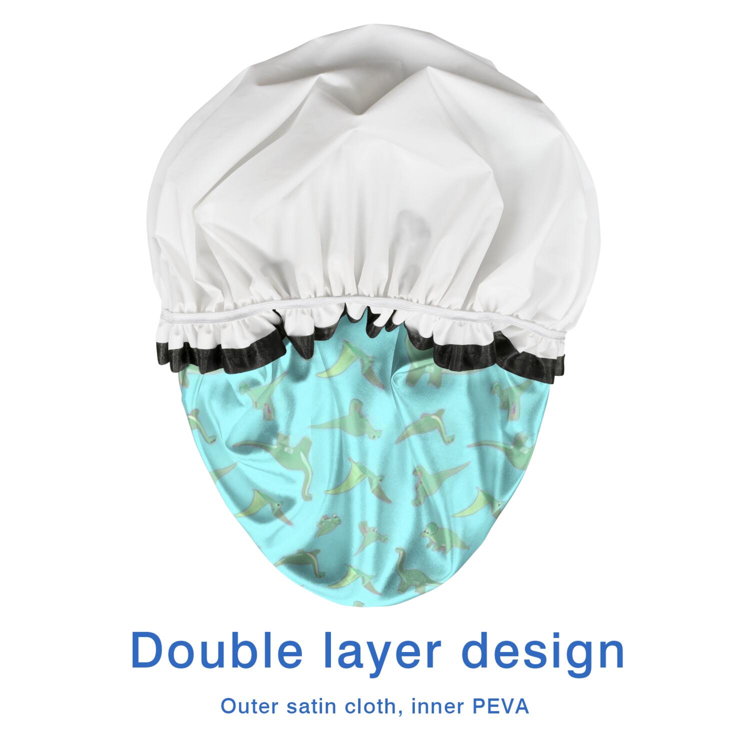 Shower Caps,LightBlue Cartoon Dinosaurs VariedShapes Pattern Waterproof Shower Cap for Women 4 Pieces,Double Reusable Hair Cover for Shower PEVA Elastic Stretch Hem
