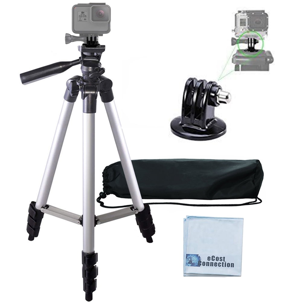 50' inch aluminum camera tripod with built in bubble leveler goes for all gopro hero cameras + ecostconnection microfiber cloth