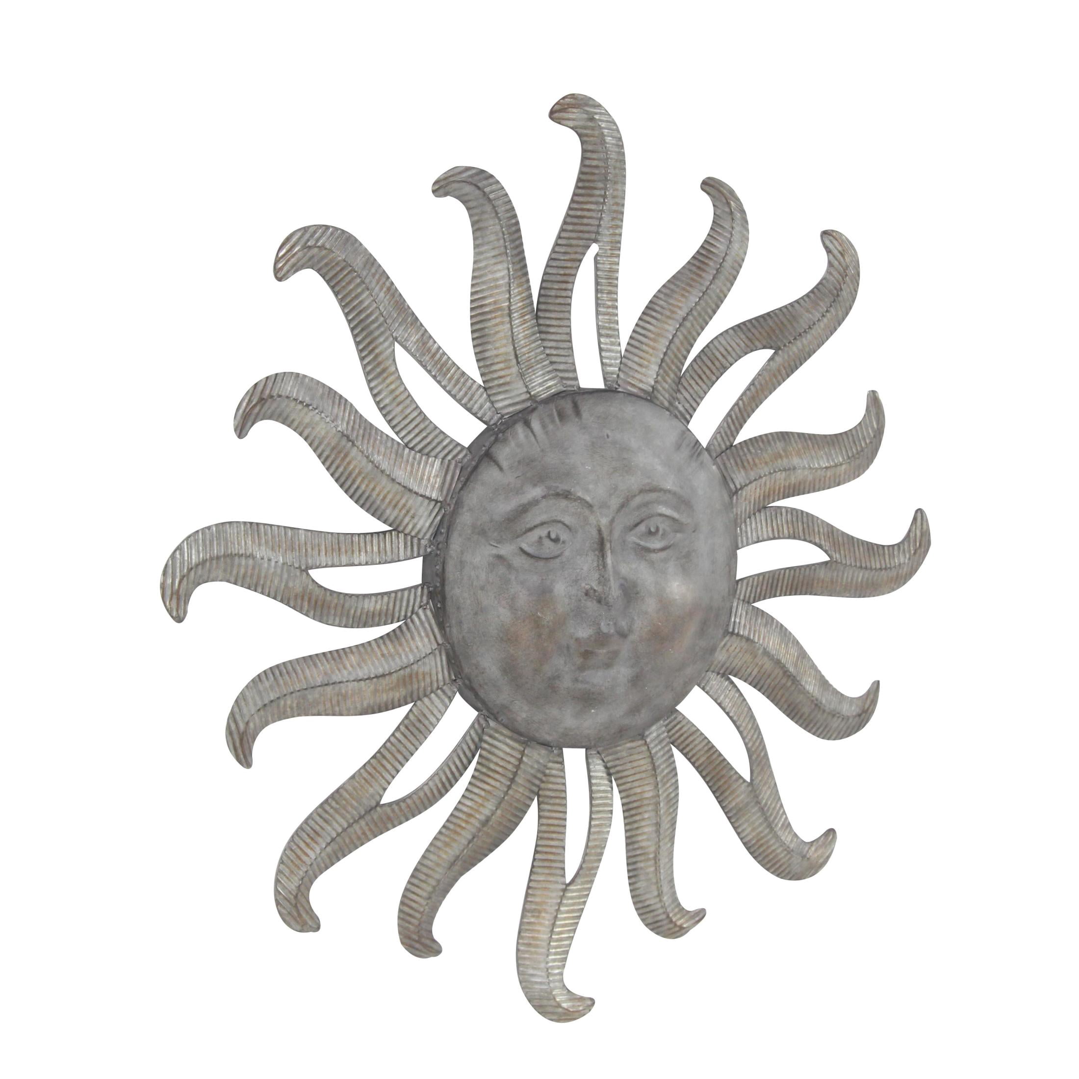DecMode Gray Metal Sun Indoor Outdoor Face Home Wall Decor with Ribbed Detailing, 36" x 4" x 36"