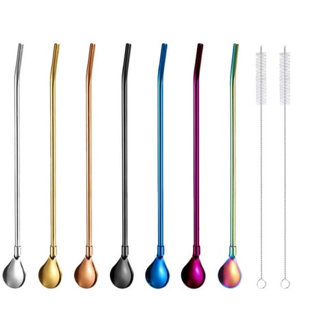 

TOYMYTOY 10Pcs 304 Stainless Steel Siphon Scoop For Coffee Beverage Siphon Stirrer With Cleaning Brush