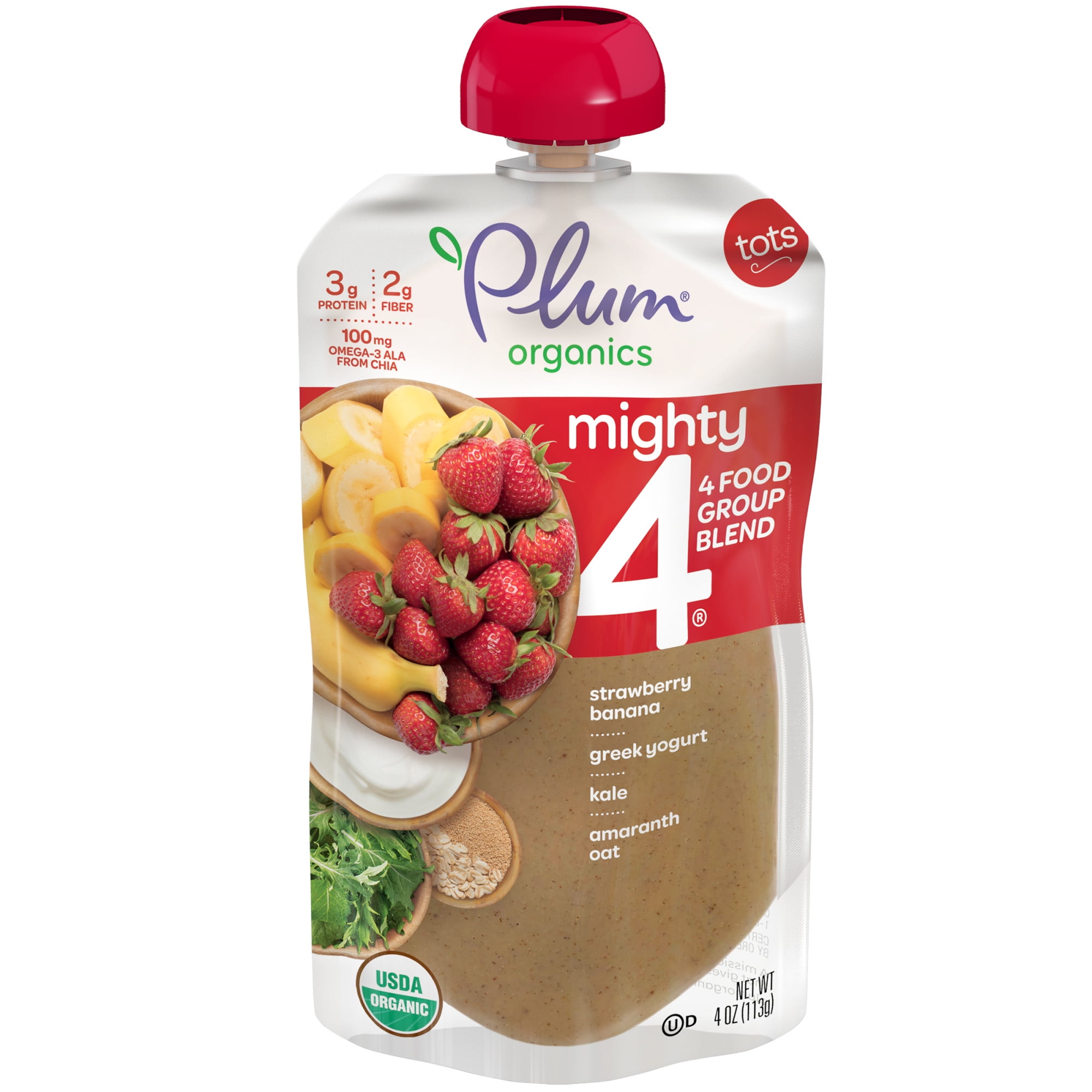 Photo 1 of Plum Organics Mighty 4 Blends Strawberry Banana, Greek Yogurt, Kale, Oat Amaranth, 4oz best by 9-5-21 6 pack