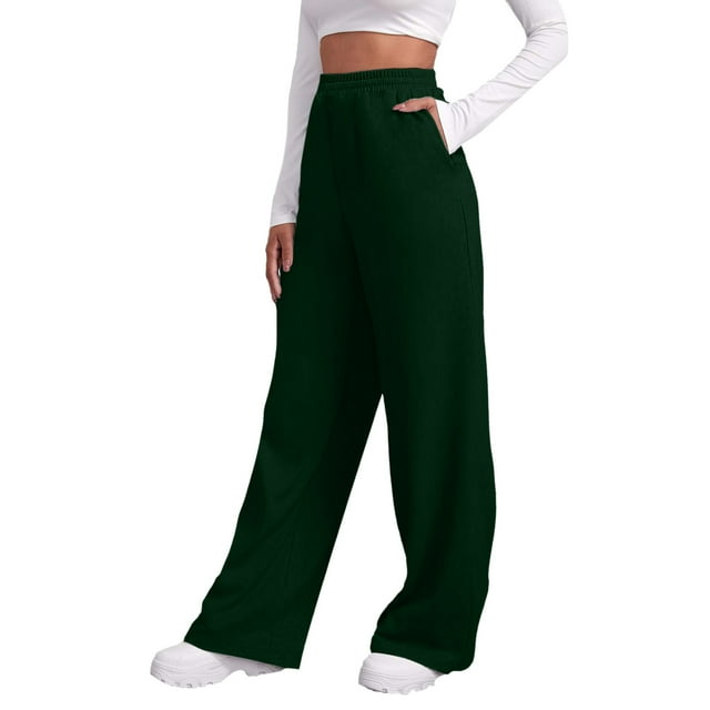 Gibobby Pantalones de chándal con forro polar para mujer, pantalones anchos y rectos, pantalones de chándal en la parte inferior, pantalones de correr, pantalones de entrenamiento(Verde, S)
