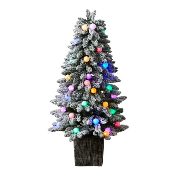 Nearly Natural Prelit LED Multicolor Lights, Full Winter Flocked Artificial Christmas Tree, 4'