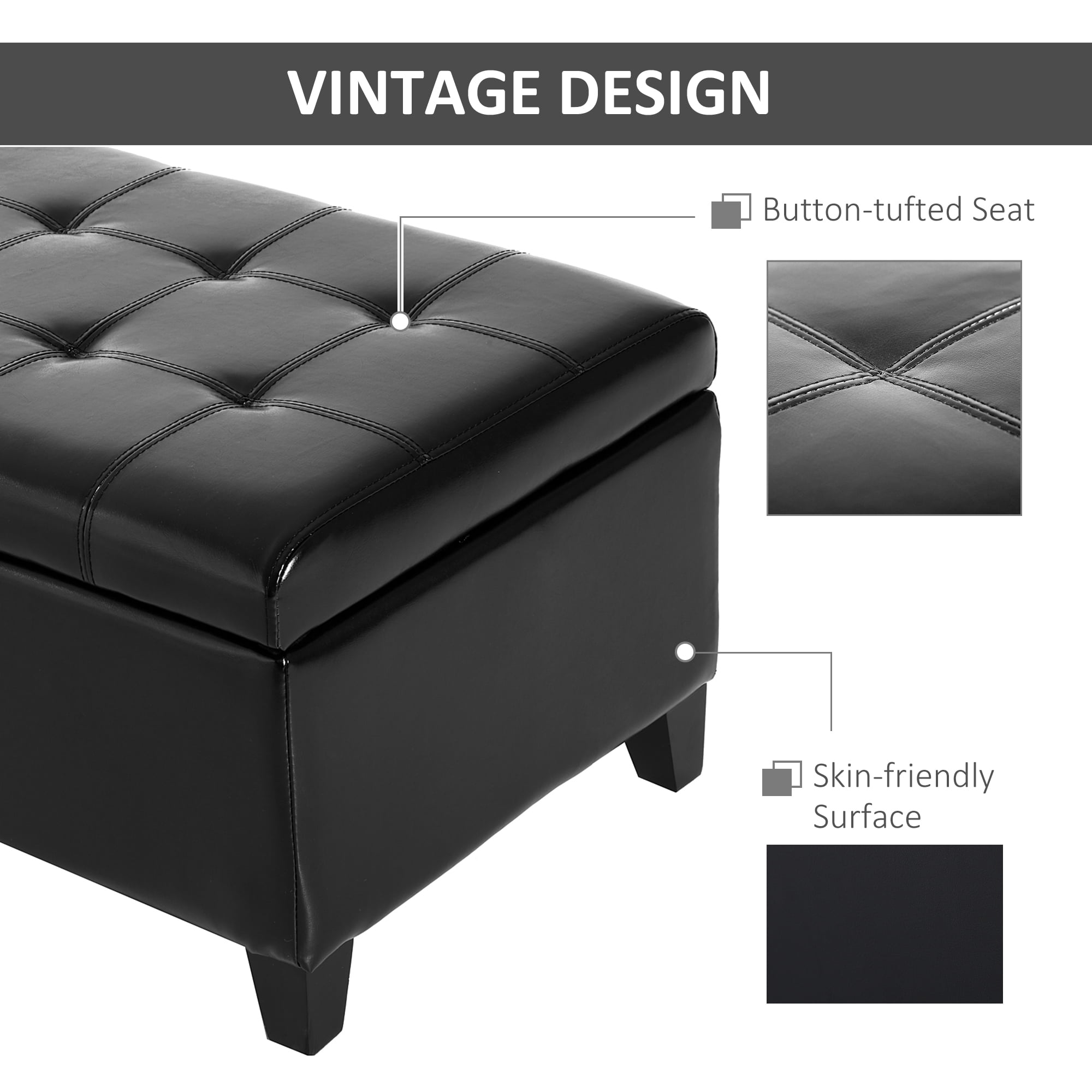 HOMCOM 51" Ottoman Storage Bench, Faux Leather Storage Chest with Lift Top