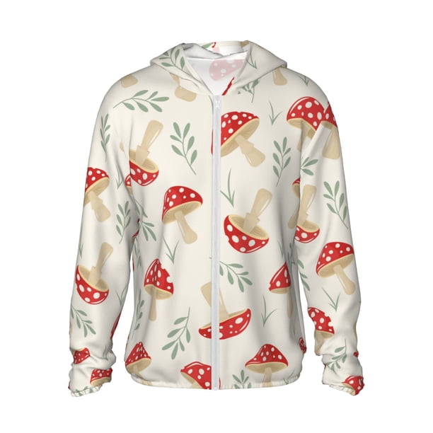 Fotbe Cartoon Flat Mushrooms Chaqueta con Protección Solar UPF 50+ para Hombre y Mujer, Camisa con Capucha y Bolsillos-Small