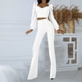 thumbnail image 2 of YUGYXL Women's 2 PC Ruffles Sleeve Crop Tops Wide Leg Pants Nightclub Party Tracksuit Outfits Suit Set White M, 2 of 8