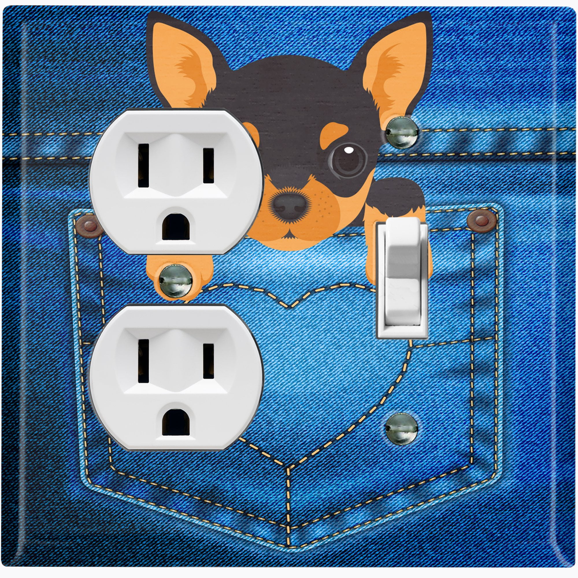 Metal Light Switch Plate Cover Cute Chihuahua Puppy Dog Pocket DOG006 ...