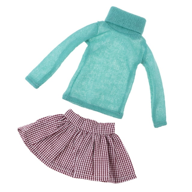 Conjunto de traje de muñeca Sunnimix Suéter de cuello Cuadros Pettiskirt verde