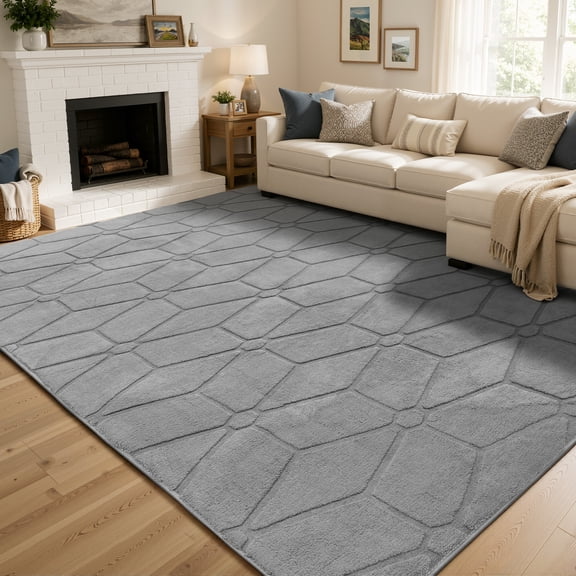 WLRETMCI 9' x 12' Modern Geometric Area Rug Non-Slip Soft Carpet for Living Room and Bedroom, Light Gray