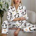 thumbnail image 6 of Yiaed Colorful Hearts Penguin Print Pajamas Women's Long Sleeve Sleepwear Soft Button Down Loungewear Pjs Lounge Set Nightwear Womens Pajama Pants-Medium, 6 of 7