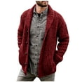 thumbnail image 3 of Juebong Mens Shawl Collar Cardigan Sweaters Button Down Cable Knitted Loose Fit Knitwear Open Front Sweaters Winter Outwear Red,L, 3 of 7