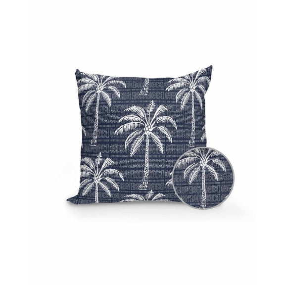 Outdoor Pillows Waterproof, Navy Blue Palm Tree Throw Pillows with Inserts Included, Summer Botanical Tropical Tree Indoor Outdoor Decorative Lumbar Pillow for Bed/Couch/Patio 18"x18", 1Pcs