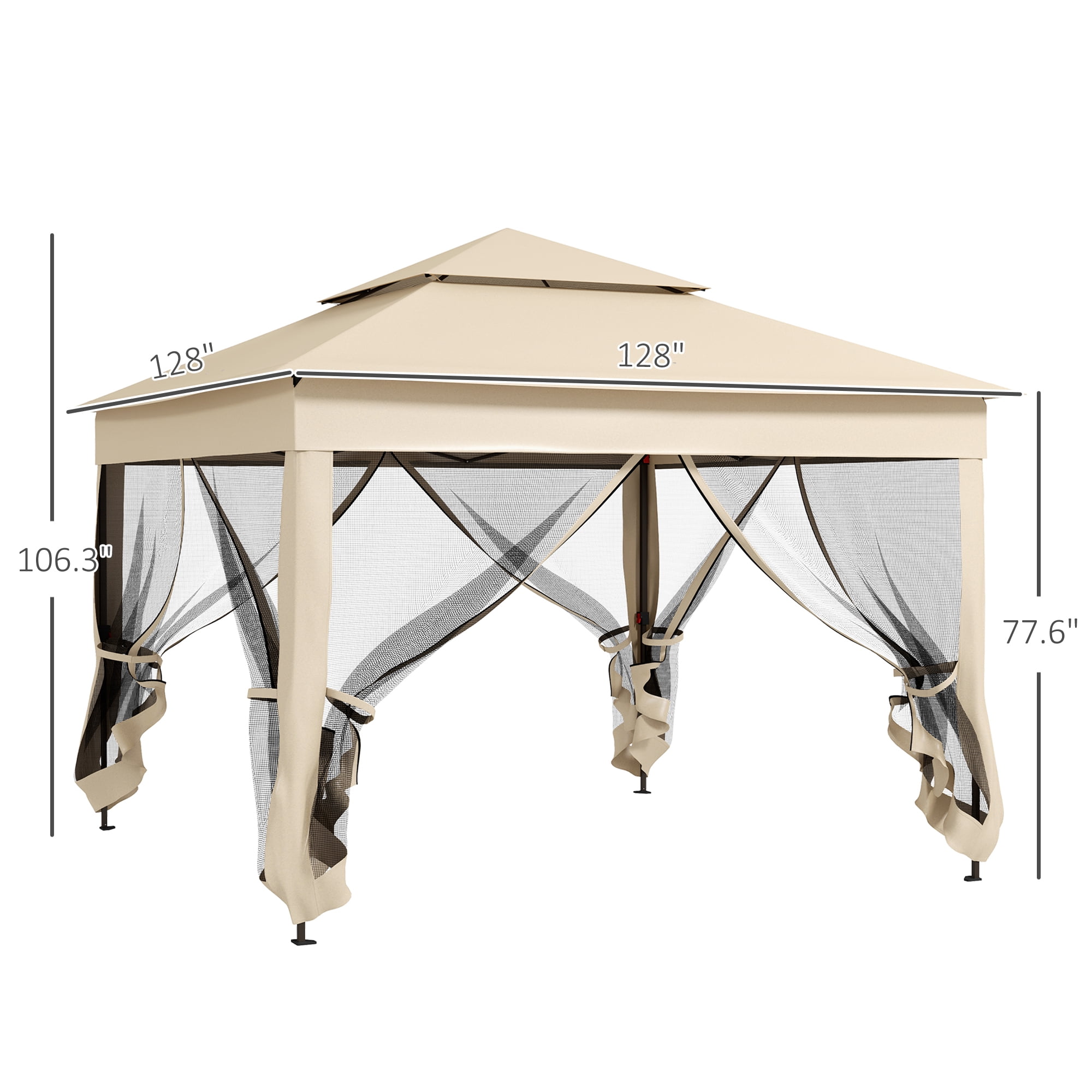 Outsunny 10.7' x 10.7' Pop Up Gazebo Outdoor Canopy Shelter with 2-Tier Soft Top & Removable Zipper Netting, Event Tent with Large Shade, Beige