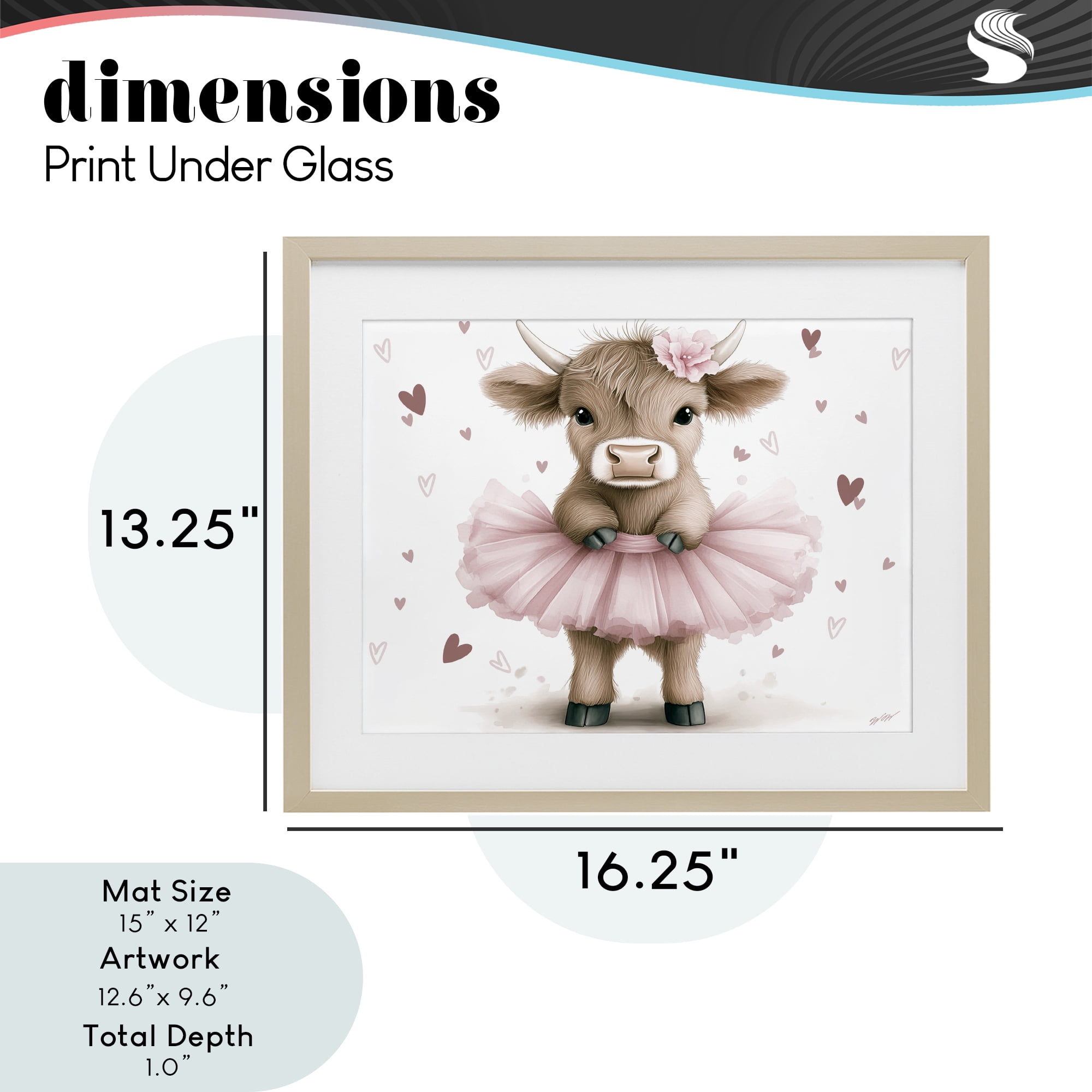 Stupell Industries Baby Calf with Tutu Birch Framed Print Under Glass, design by Whimsical Wonders