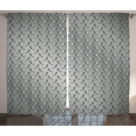 - Grey Decor Curtains 2 Panels Set, Cross Wire Fence Netting Display with Diamond Plate Effects Chrome Kitsch Motif, Window Drapes for Living Room Bedroom, 108W X 90L Inches, Silver, by Ambesonne