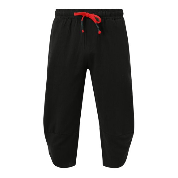Kureaily Men Casual Pants Loose Cotton And Linen Fashionable Outdoor Beach Cropped Pants