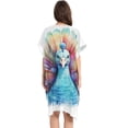 thumbnail image 3 of Peacock Bird Women Swimsuit Cover up V Neck Beach Dress Short Sleeve Vacation Outfits Swimwear, 3 of 7