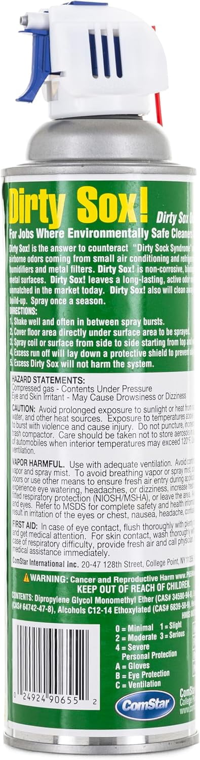 ComStar Dirty Sox Odor Eliminator Aerosol with Trigger Spray, 14 Oz, A/C System Odor Neutralizer & Cleaner, Cleans Coils & Humidifier Filters, Safe on Metal, Made in USA, (Pack of 12)