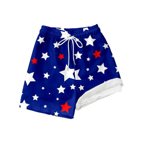 WERYOUNG Boys Girls Swim Shorts Summer Fashion Independence Day Star Printed Elastic Waist Drawstring Stretch Swim Trunks With Liner Stylish Beach Pool Shorts,Blue,10-12 Years
