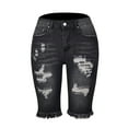 thumbnail image 6 of QATAINLAV Jeans Shorts for Women High Waist, Womens Denim Ripped Bermuda Shorts Casual Distressed Knee Length Stretch Short Jeans with Pockets Sales under 5 Dollars Black M, 6 of 8
