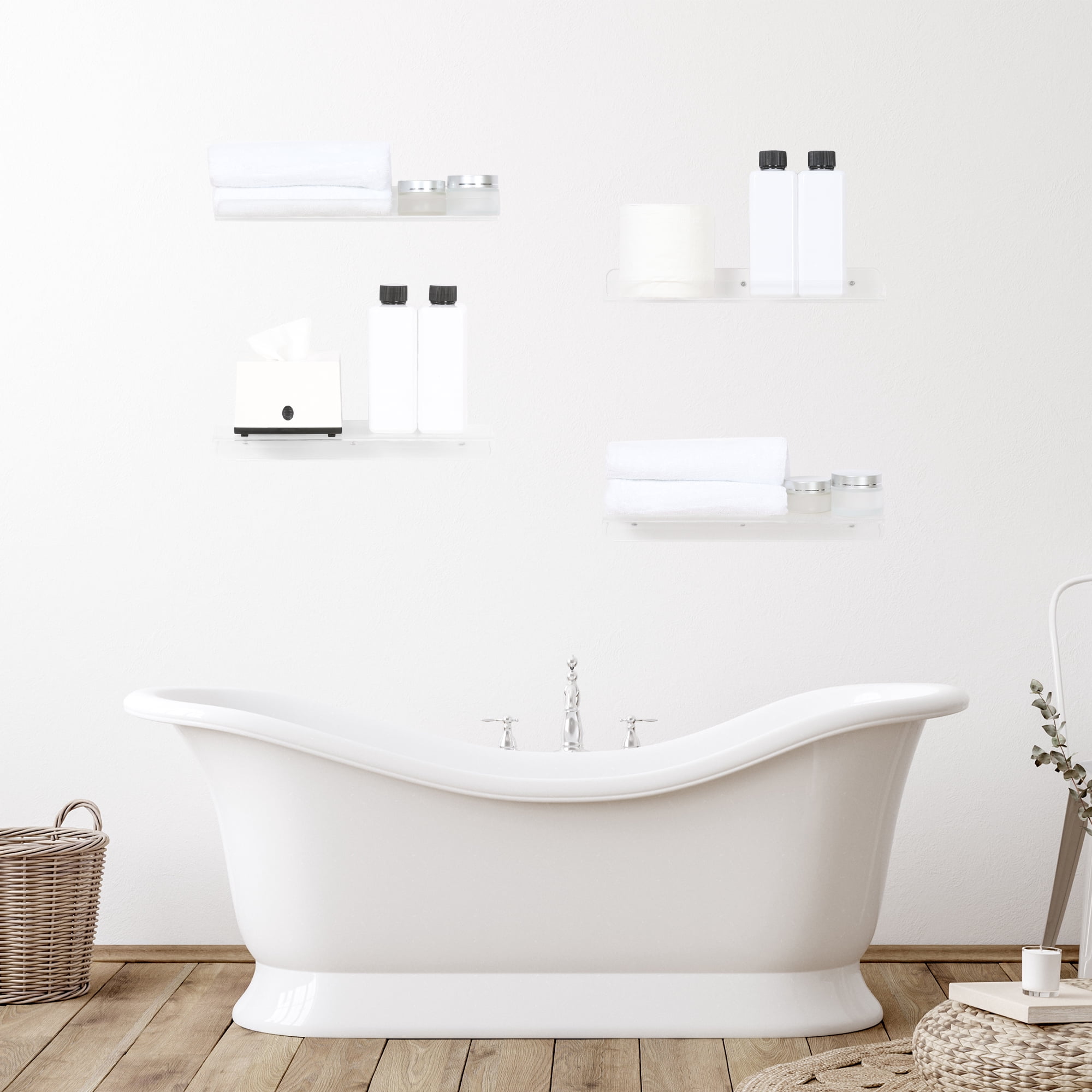 Unique Bargains Acrylic Floating Shelves Clear Acrylic Shelf for Living Room Bedroom Wall 12" x 4" x 2" 4
