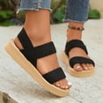 thumbnail image 3 of Pandaie Platform Flat Sandals for Women Elastic Band Summer Beach Shoes Comfortable Strappy Walking Slip on Sandal Black Size 6.5, 3 of 9