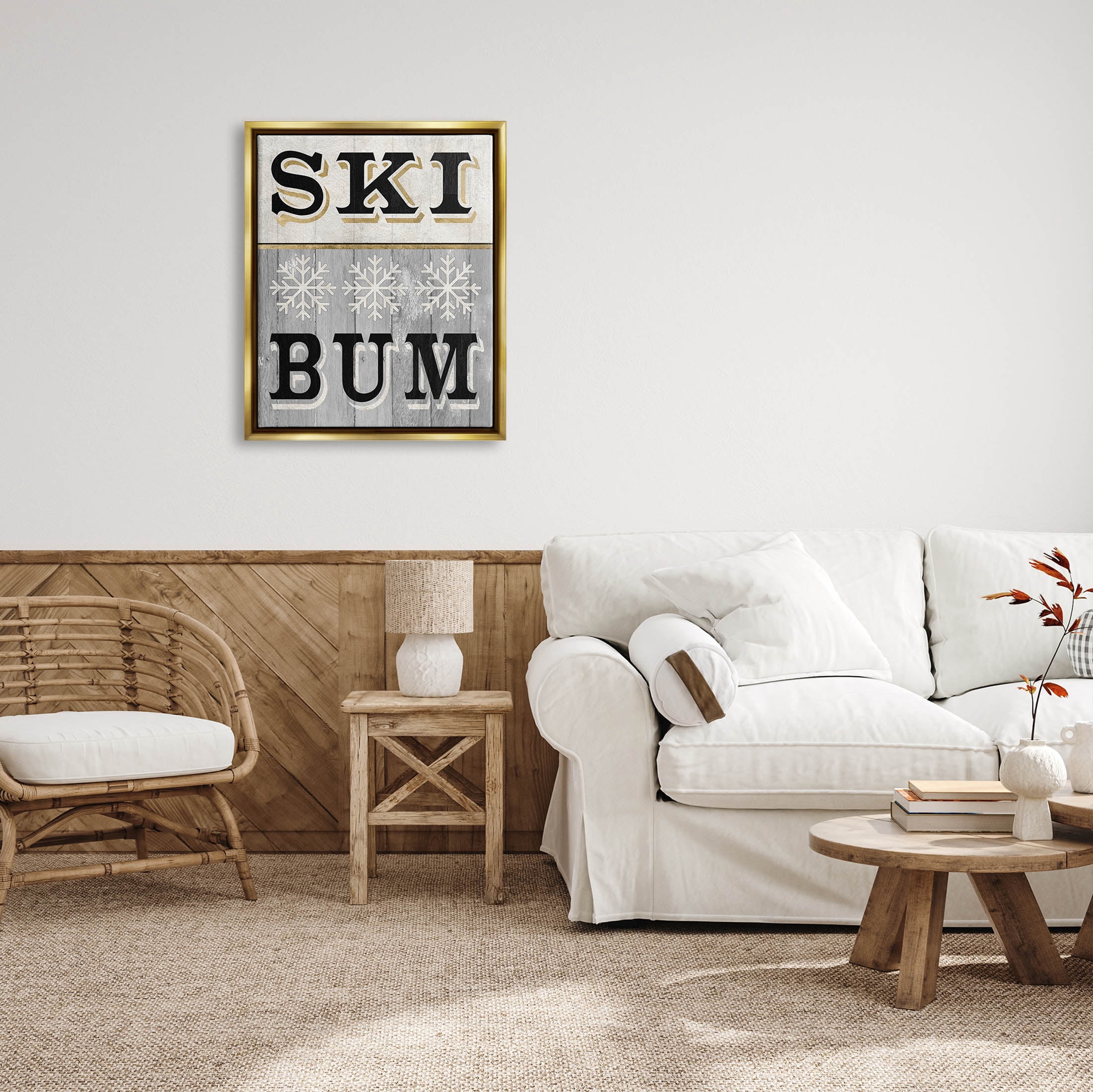 Stupell Industries Ski Bum Snowflake Sign Graphic Art Luster Gray Floating Framed Canvas Print Wall Art, Design by Livi Finn