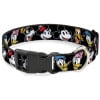 Disney Pet Collar, Dog Collar Plastic Buckle, Disney The Sensational Six Smiling Faces Black, 7 to 8.5 Inches 0.5 Inch Wide