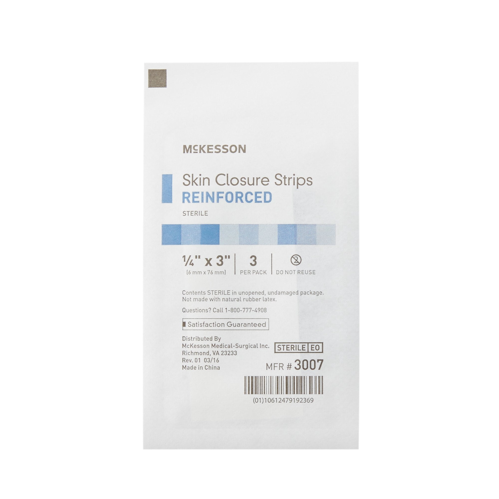 McKesson Skin Closure Strips - Sterile, Reinforced Wound Bandage, 1/4 in x 3 in, 50 Ct
