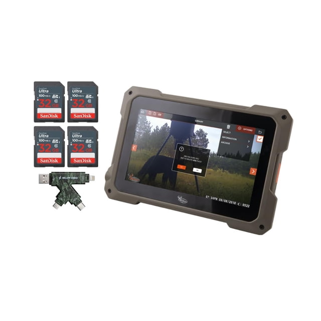 Paquete de Tableta Trail Pad Wildgame Innovation con Pantalla Táctil TFT HD Retroiluminada de 7 Pulgadas, Lector de Tarjetas y 4 Tarjetas de Memoria Ultra SDHC UHS-I de 32GB (6 Artículos)