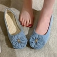 thumbnail image 4 of Miluxas Classic Solid Square Toe Ballet Flats for Women Comfort Casual Flower Work Flats Lightweight Slip on Dress Shoes Light Blue 6(37), 4 of 8