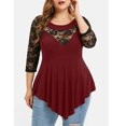thumbnail image 3 of Ropa de mujer encaje de flores de gran tamaño manga tres cuartos dobladillo irregular MABOTO Morado 4XL, 3 of 4
