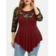 thumbnail image 3 of Ropa de mujer encaje de flores de gran tamaño manga tres cuartos dobladillo irregular MABOTO Negro 3XL, 3 of 5
