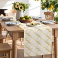 thumbnail image 2 of Table Runner 60 Inches Long for Kitchen Dining, Yellow Geometric Dresser Scarf Farmhouse, Dining Table Decorations for Wedding/Parties, Modern Moire Abstract Art Aesthetics 13 x 60 In, 2 of 9