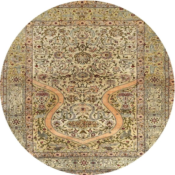 Ahgly Company Machine Washable Indoor Round Traditional Sienna Brown Area Rugs, 4' Round