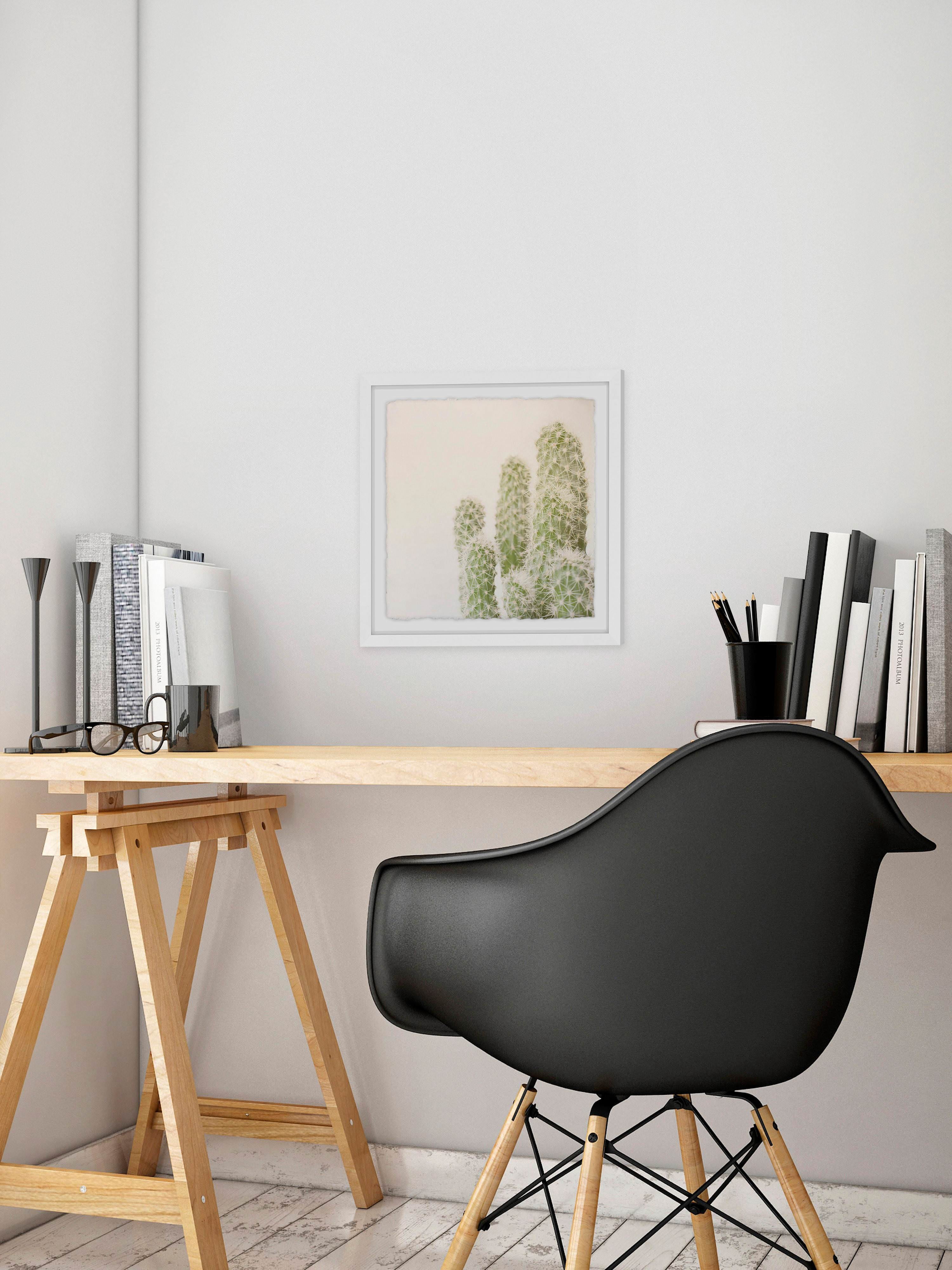 White Fuzzy Cactus Framed Painting Print