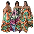 thumbnail image 2 of Large size loose suspender dress printed casual long skirt-Purple-3XL, 2 of 7