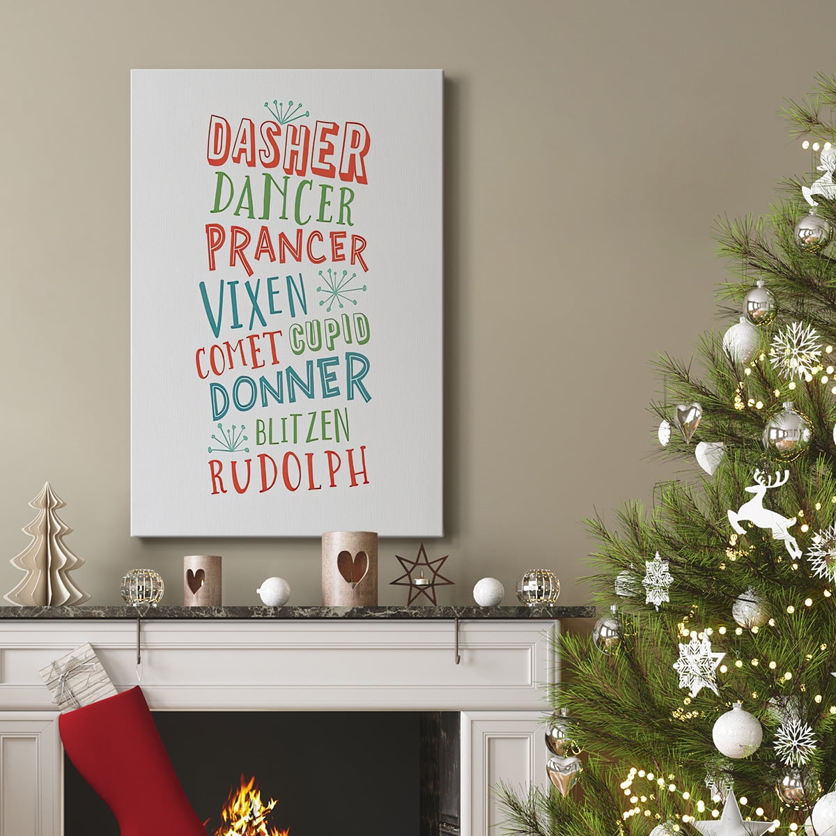 Reindeer Names - Multicolor Light Gray- Gallery Wrapped Canvas