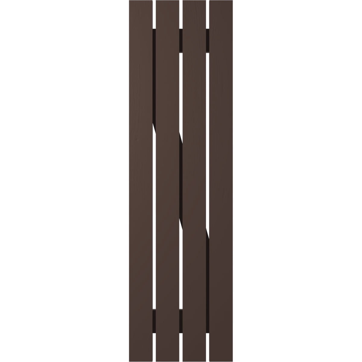 Ekena Millwork 15 1/2"W x 49"H Americraft Four Board (2 Batten) Exterior Real Wood Spaced Board-n-Batten Shutters w/ Z-Bar (Per Pair), Raisin Brown