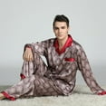 thumbnail image 4 of AMERTEER Men‘s Silk Pajamas Set Casual Print Home Service Two-Piece Set, 4 of 5