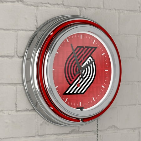 Portland Trail Blazers NBA City Chrome Neon Clock - Red, Black, White, Gray