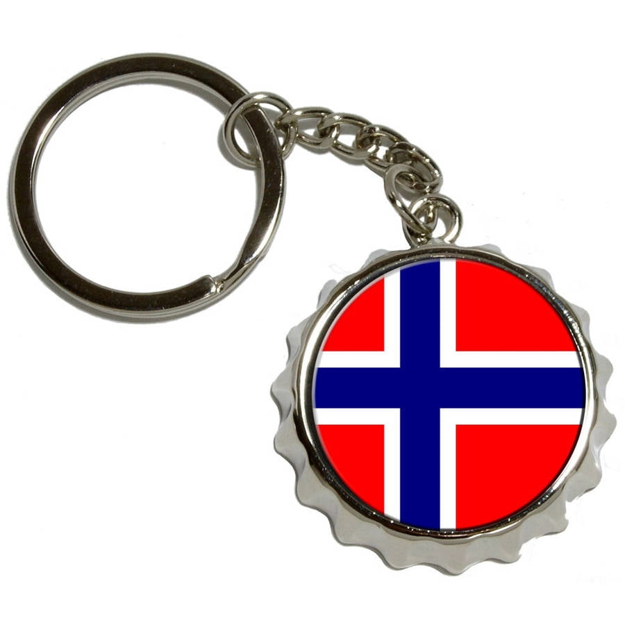 Norway Norwegian Flag, Nickel Plated Metal Popcap Bottle Opener