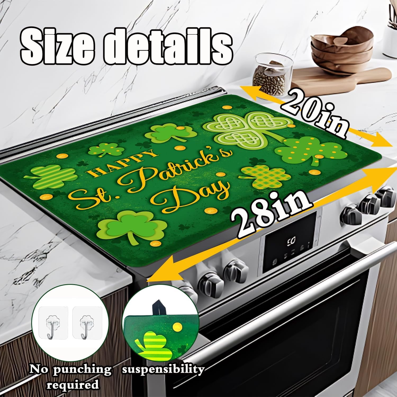 St Patricks Day Stove Cover, 20x28 In Lucky Stove Top Covers For Electric Stove Green Home Decor Glass Stove Top Mat Heat Resist Gas Range Mat Party Stove Top Protector Spring Kitchen Cooktop Pad