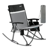 PORTAL Folding Rocking Camping Chair, Portable Oversized Outdoor Rocker with High Back Hard Armrests, Supports 300 lbs, Grey