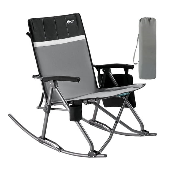 PORTAL Folding Rocking Camping Chair, Portable Oversized Outdoor Rocker with High Back Hard Armrests, Supports 300 lbs, Grey